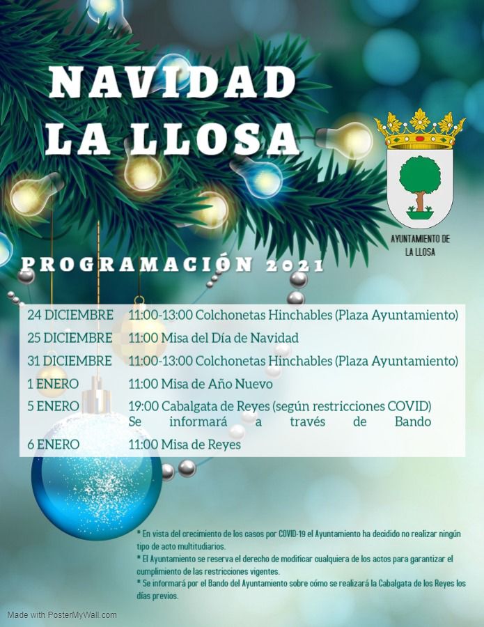 Cartel de la programación de la Navidad en La Llosa 2021